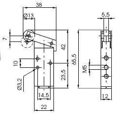 M5 5/2 Roller Valve Dimensions